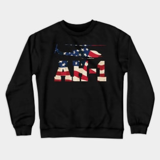 AH-1 Cobra Helicopter Military Aircraft in Vintage Red White and Blue Stars and Stripes Crewneck Sweatshirt